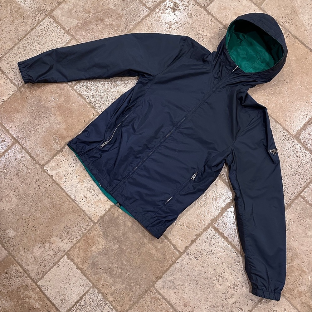 Prada Nylon Triangle Logo Reversible Navy / Green Zip Windbreaker Jacket - Picture 3 of 16